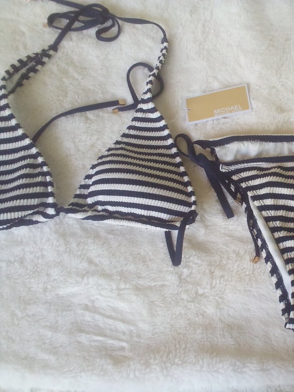 Michael Kors 3-PC Swim Set New Navy /White Stripe Size: M NWT